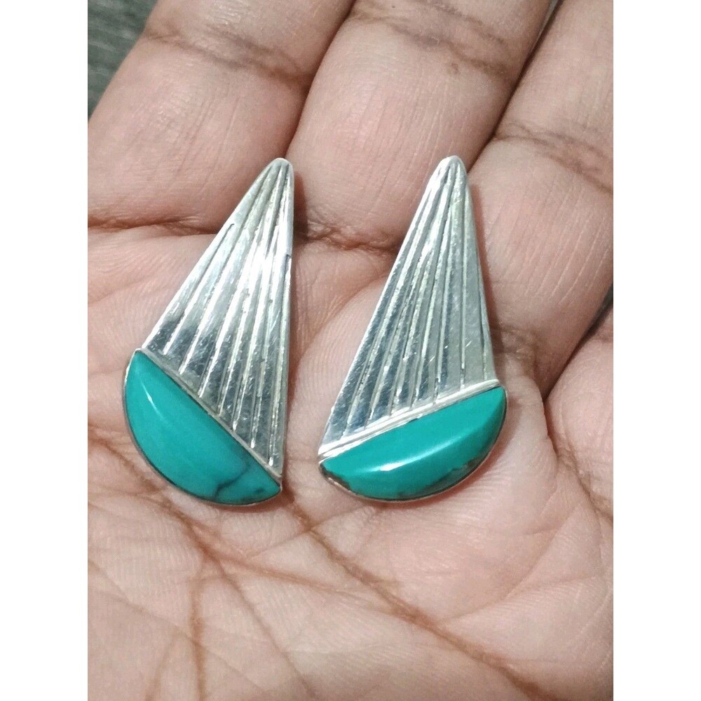 DTR Jay King Sterling Silver Turquoise Asymmetrical Fan Geometric Earrings